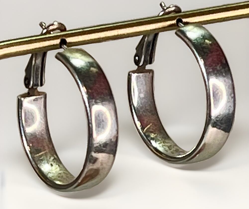 JCM 925 Sterling Silver Wide Hoop Earrings 1” Hinged Snap Closure 4.5g